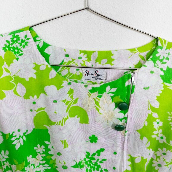 Vintage green floral dress, sleeveless - Picture 4 of 7